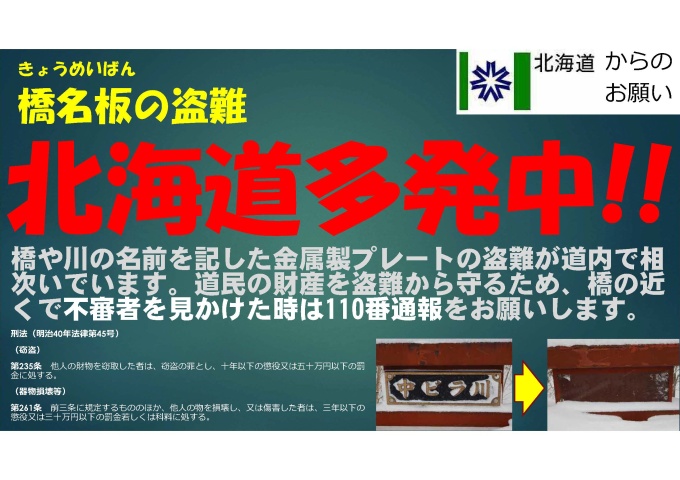 橋名板の盗難被害について